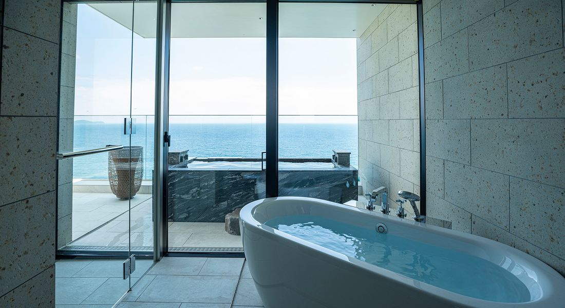 Photo: Bathroom with an ocean view
